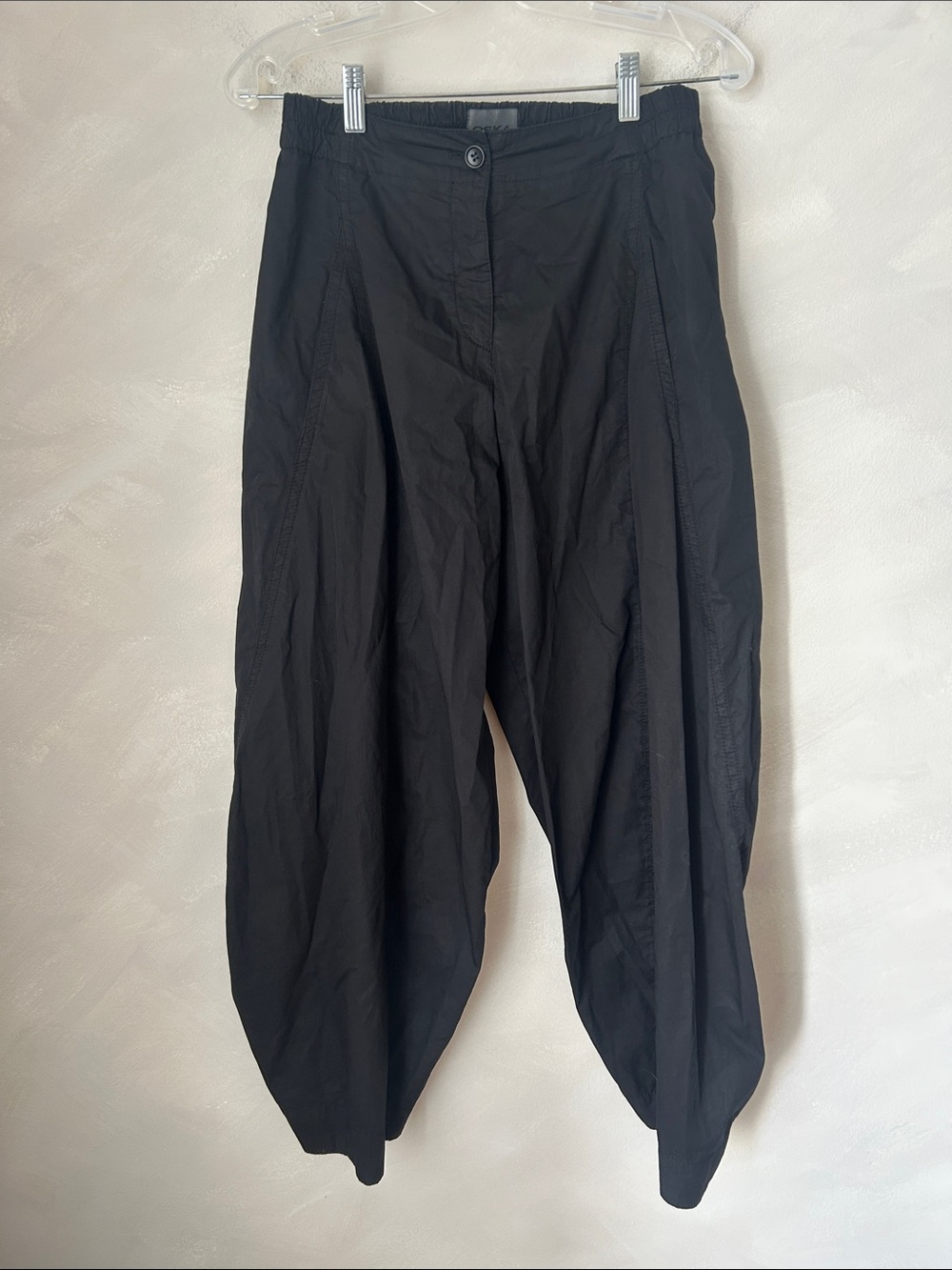 Oska Trouser Barrel Pants Size 1 Elastic Waist Balloon Wide Baggy Leg Black